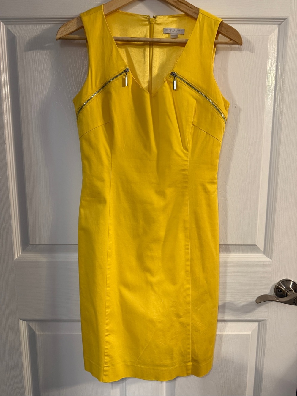 New York & Company Bright Yellow Zip-Accent Midi Sheath Dress